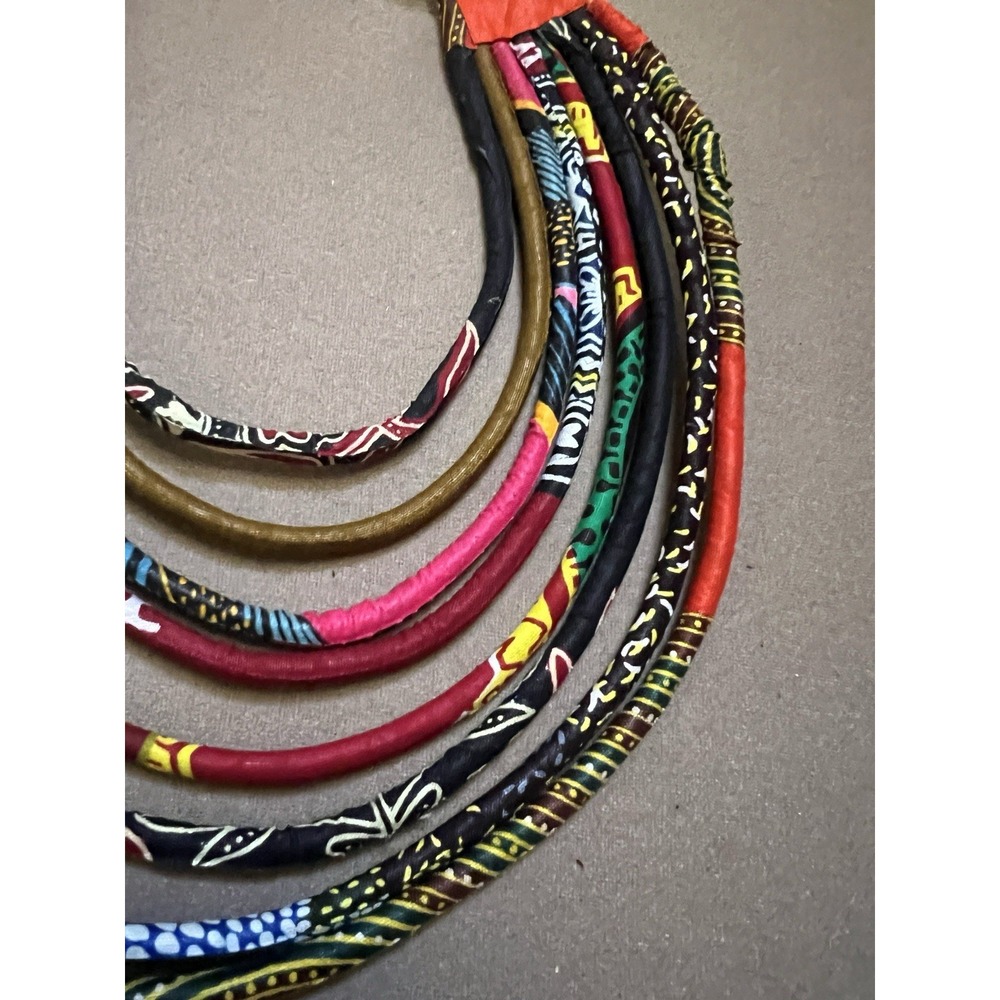 African Wax Print Fabric Multi Strand Rope Necklace Ankara Statement Bib Collar - Picture 4 of 6
